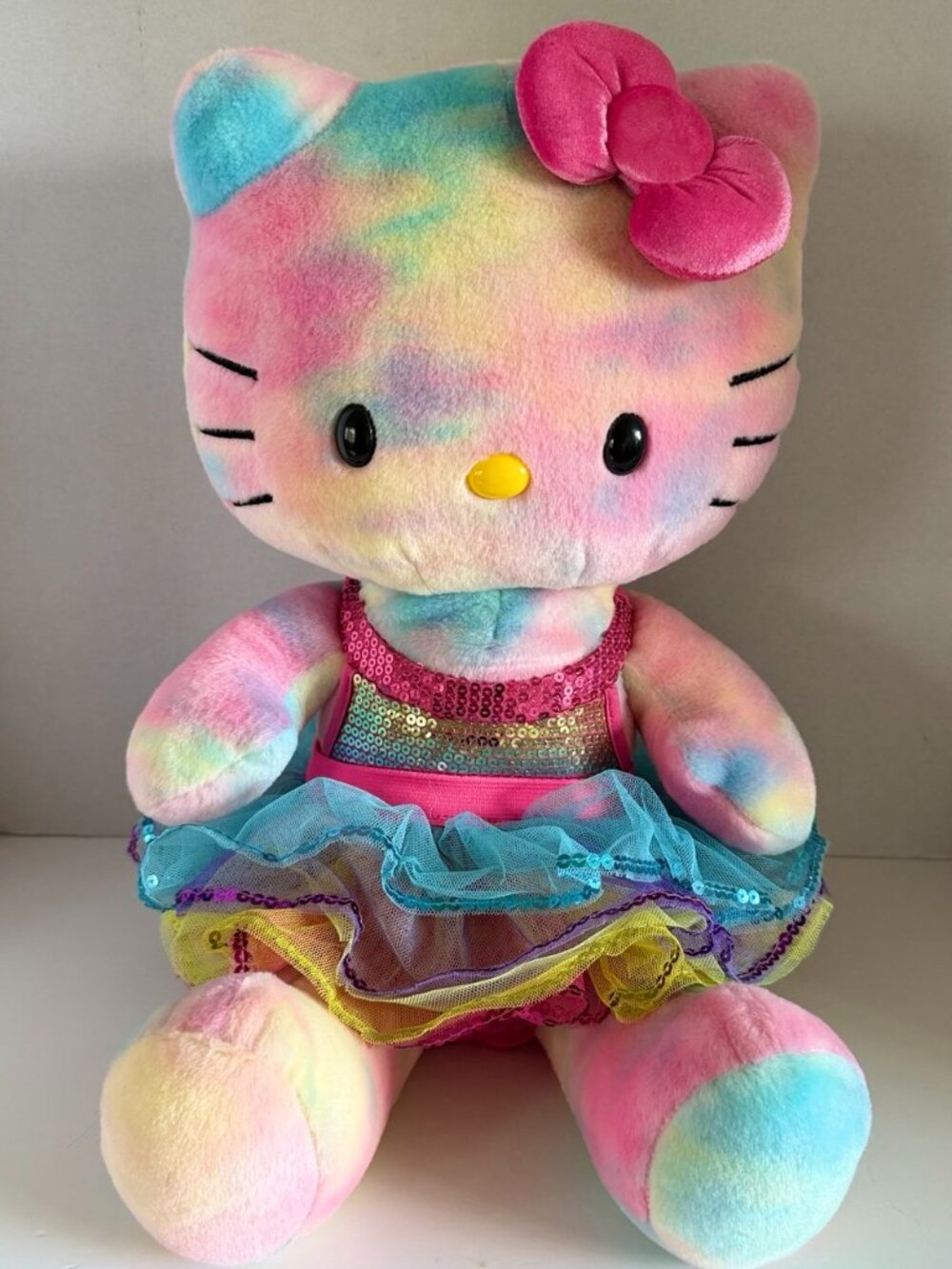 Build A Bear Hello Kitty Sanrio 2014 Pastel Tie Dye Rainbow Plush Dress Bow